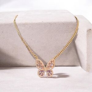 Jessica Simpson Gold Necklace with Purple Butterfly